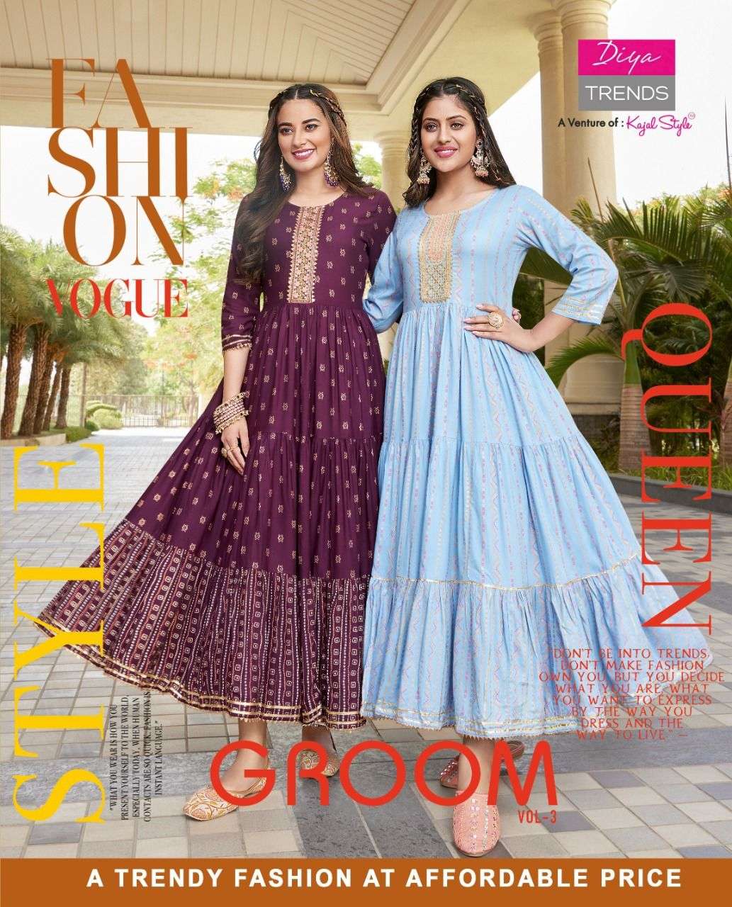 DIYA TRENDS GROOM VOL 3 DESIGNER RAYON GOLD PRINT KURTI 
