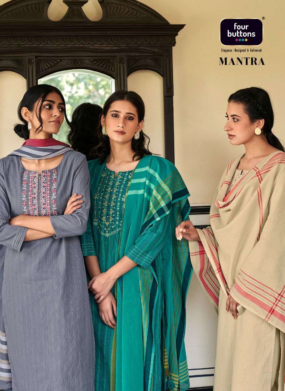 four buttons mantra series 1891-1896 pure woven cotton readymade suit 
