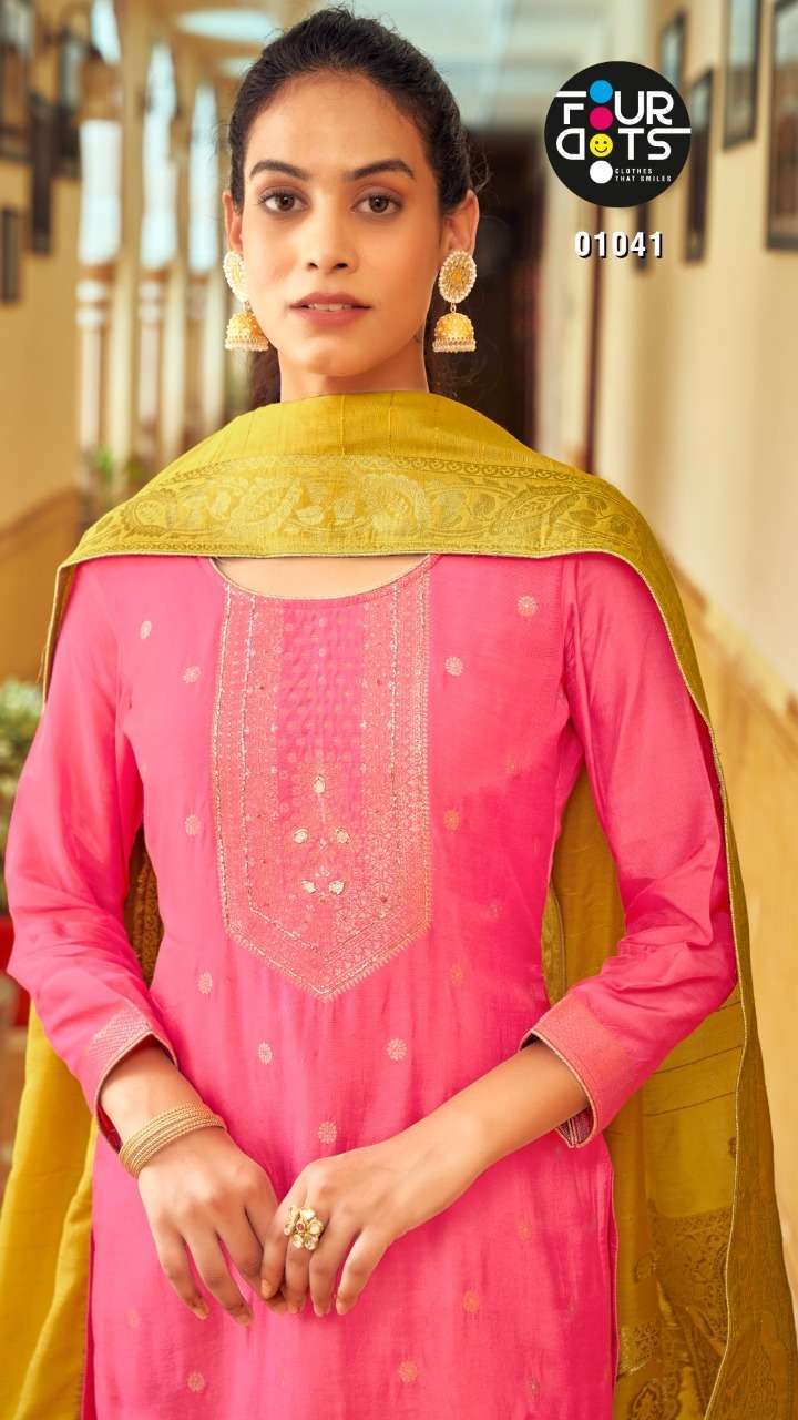 fourdots varli vol 2 series 01041-01044 pure muslin dola jacquard suit