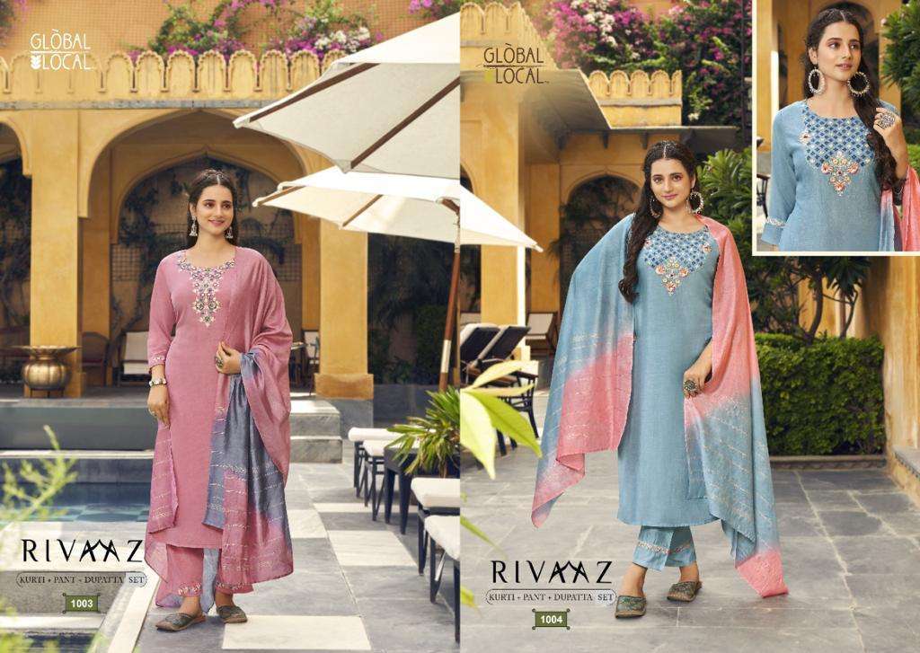 global local rivaaz series 1001-1004 muslin handwork readymade suit