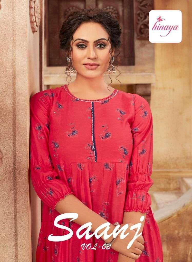 Hinaya saanj vol 3 series 11001-11005 14 kg rayon slub kurti 