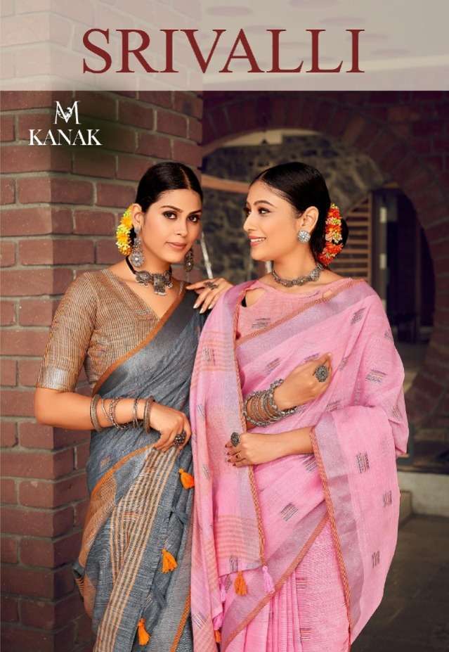 kanak sarees srivalli series 1001-1008 linen cotton saree