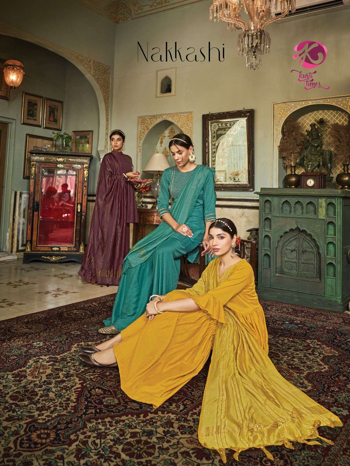 kurti times nakkashi series 1001-1005 chinon silk readymade suit 
