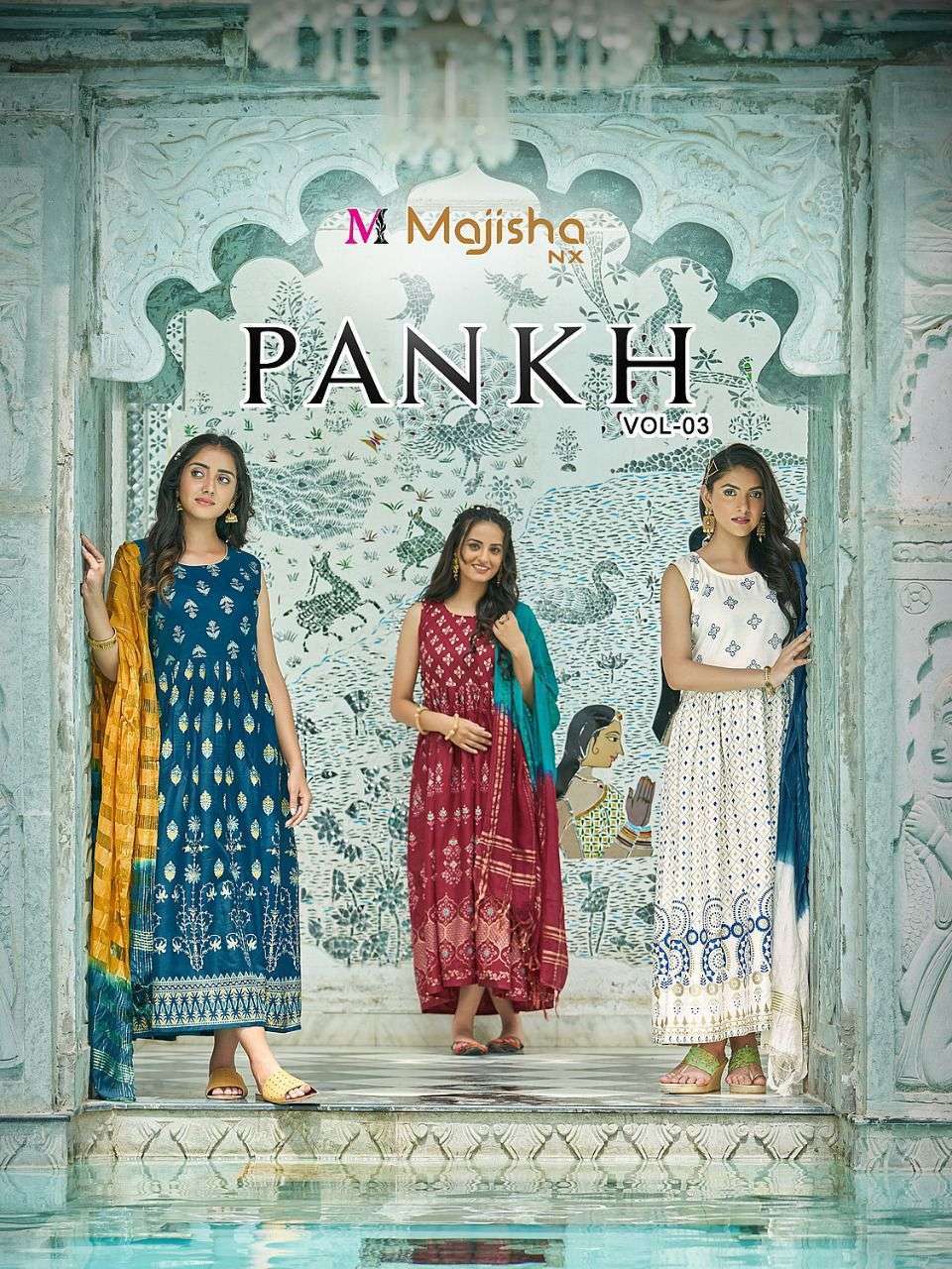 majisha nx pankh vol 3 series 3001-3010 14 kg rayon readymade suit 