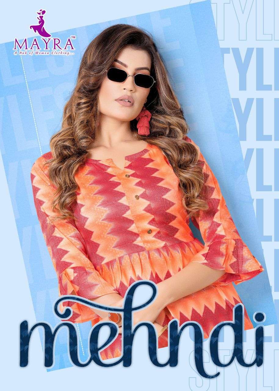 mayra mehandi series 701-706 rayon capsul kurti 