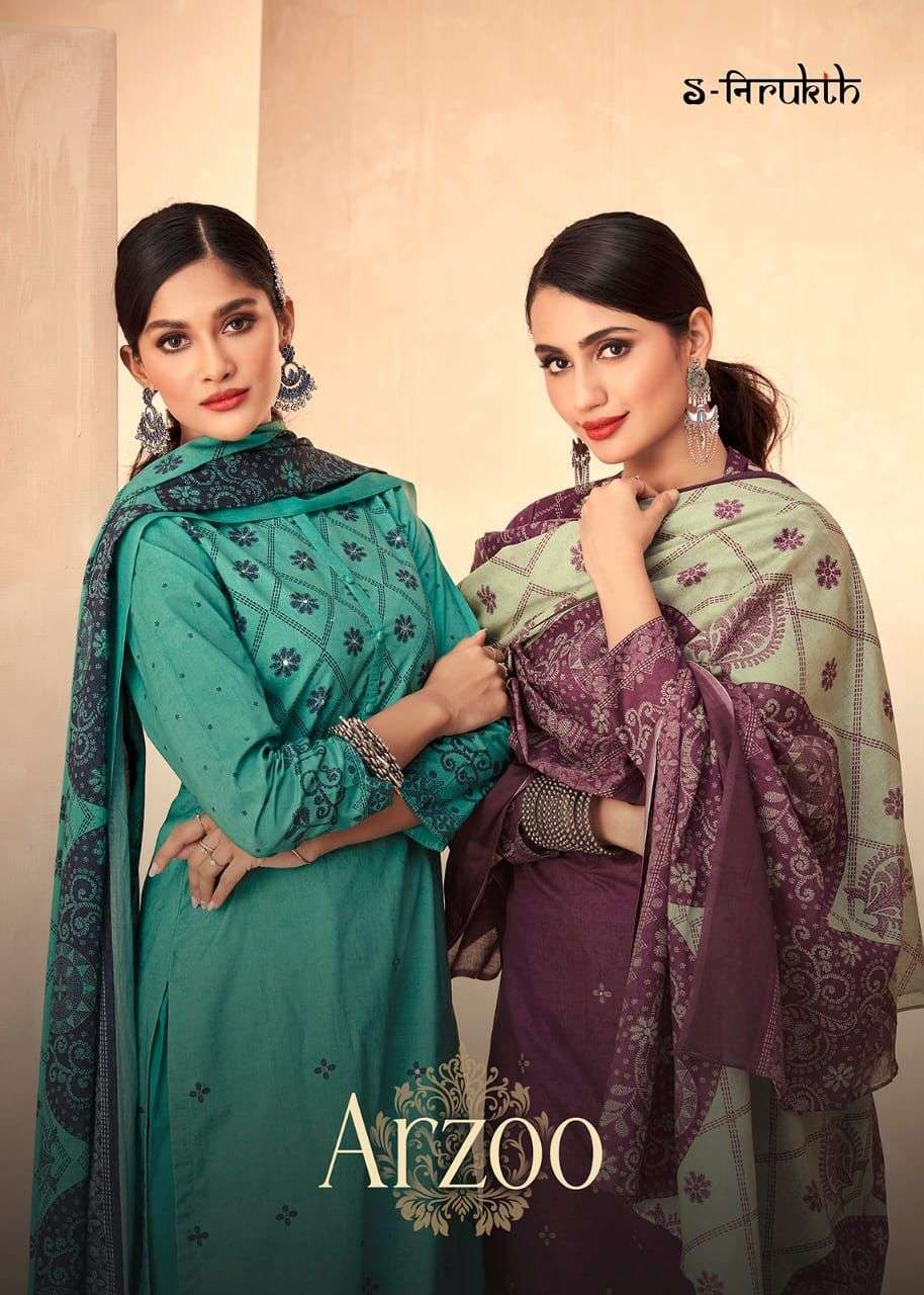 s nirukth arzoo cotton print embroidery work suit