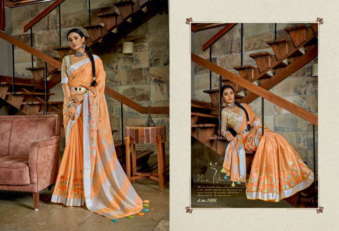 sangam prints floral style linen embroidery saris wholesaler
