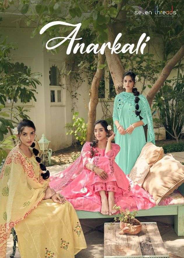 seven threads anarkali pure mul cotton readymade suit