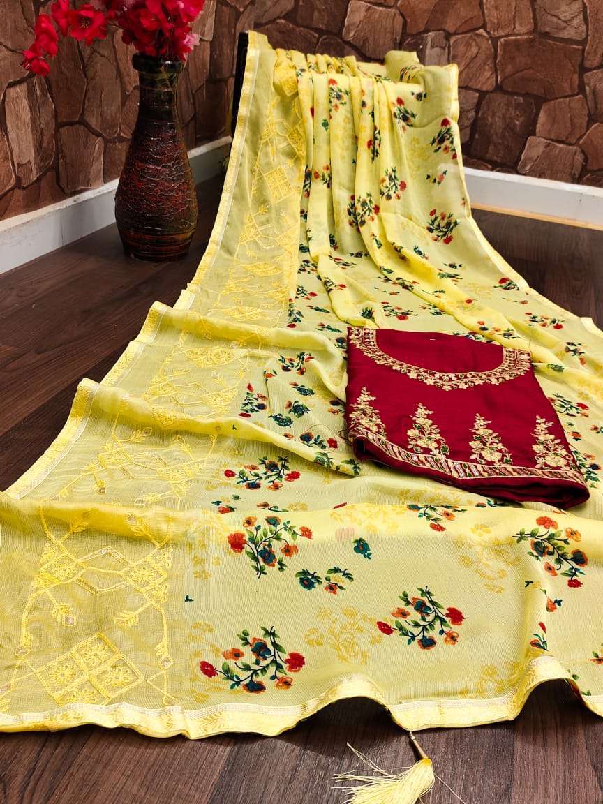 shubh shree elegance chiffon embroidery work saree