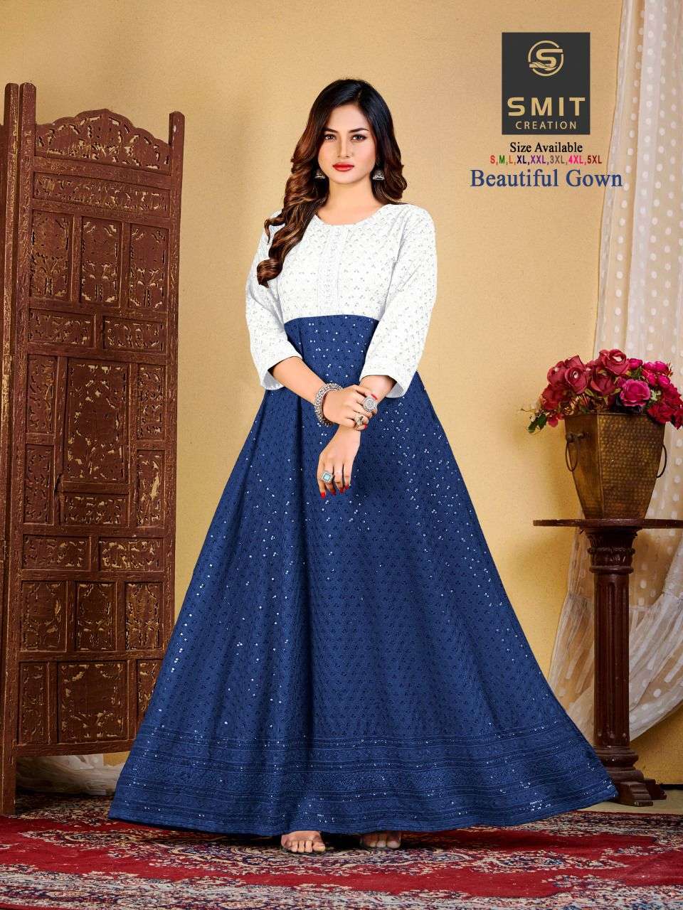 smit creation beautiful gown series 1001-1008 pure chikan gown 