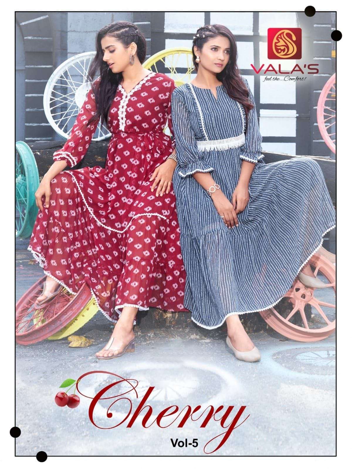 valas cherry vol 5 series 101-106 georgette fancy print kurti 