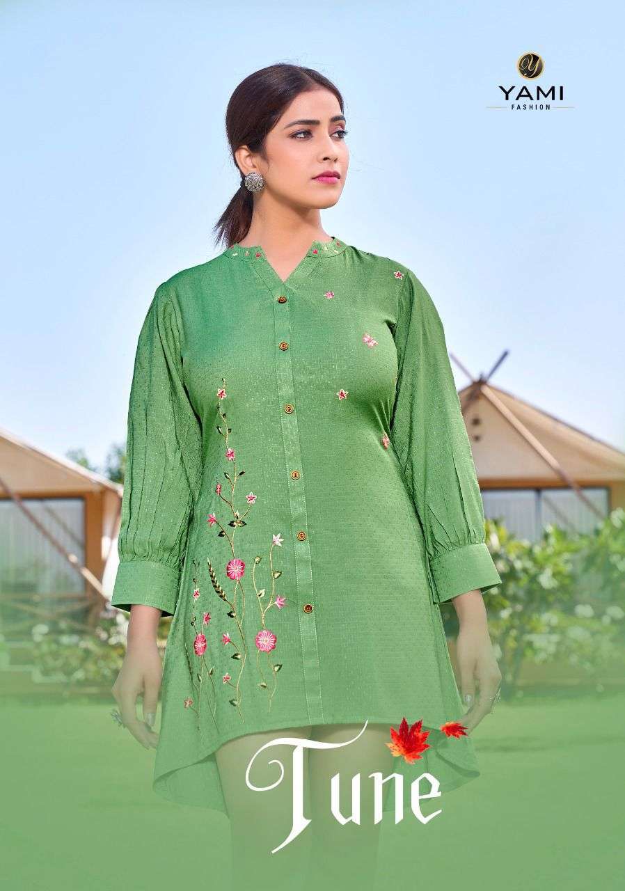 yami tune series 5801-5809 self weaving fabric kurti