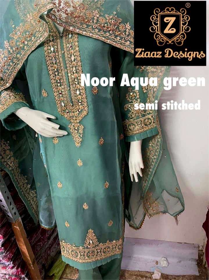 ZIAAZ DESIGNS NOOR AQUA DESIGNER GREEN MIRROR WORK SUIT 