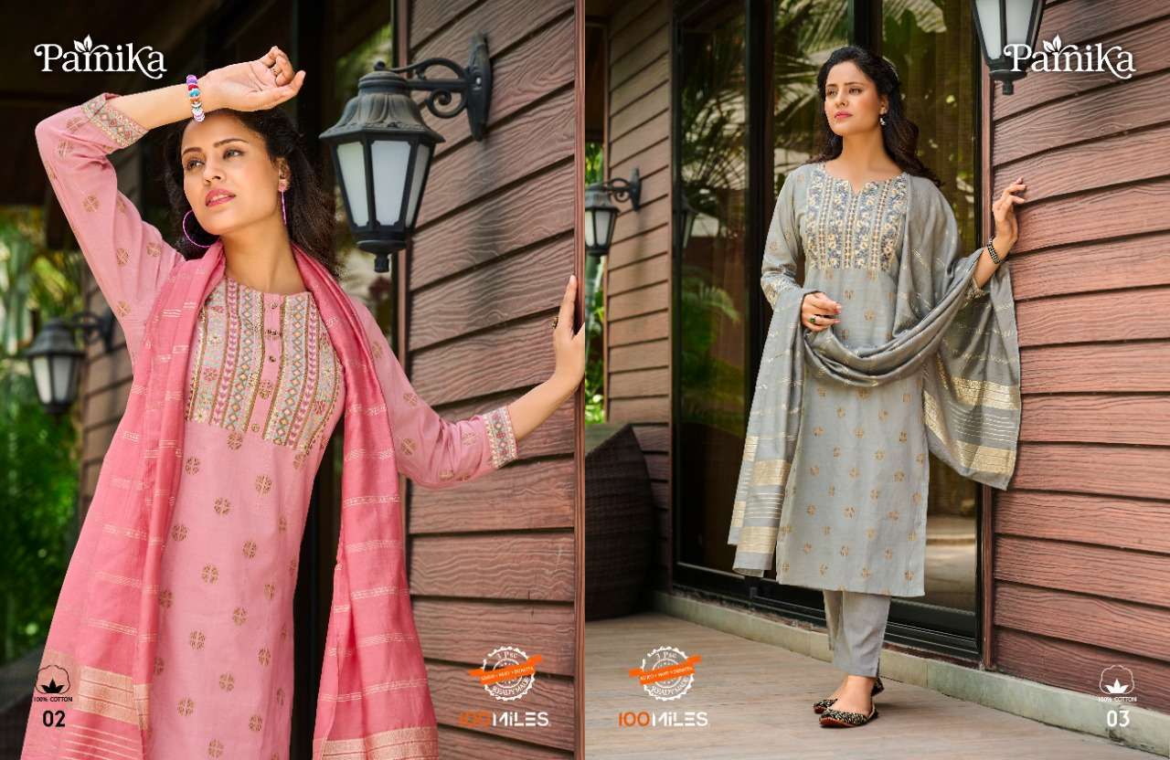 100 miles parnika series 01-04 pure cotton readymade suit 