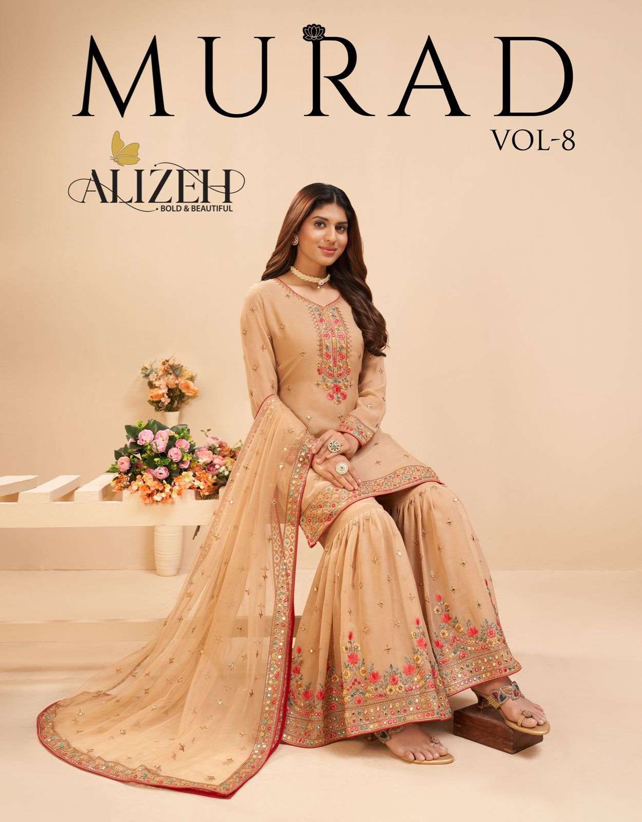 ALIZEH OFFICIAL PREMIUM SHARARA COLLECTION MURAD VOL 8 DESIGNER PURE GEORGETTE SUIT 