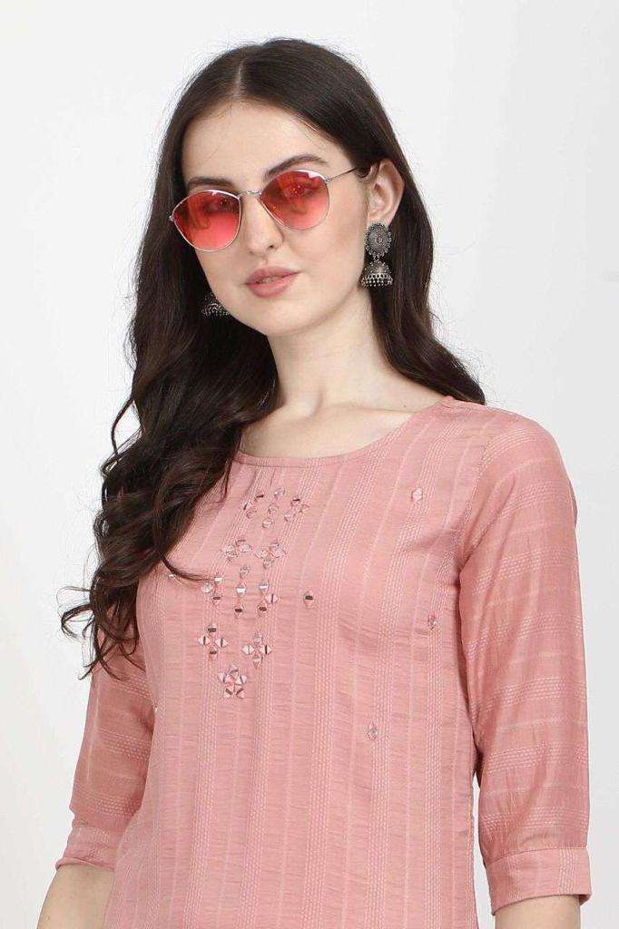ang 1079 rayon strip with mirror work neck kurti 
