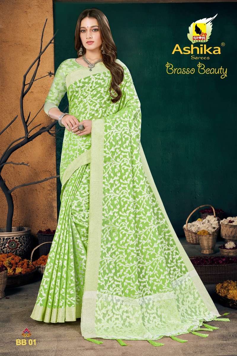 ashika brasso beauty series 01-08 cotton with brasso saree 