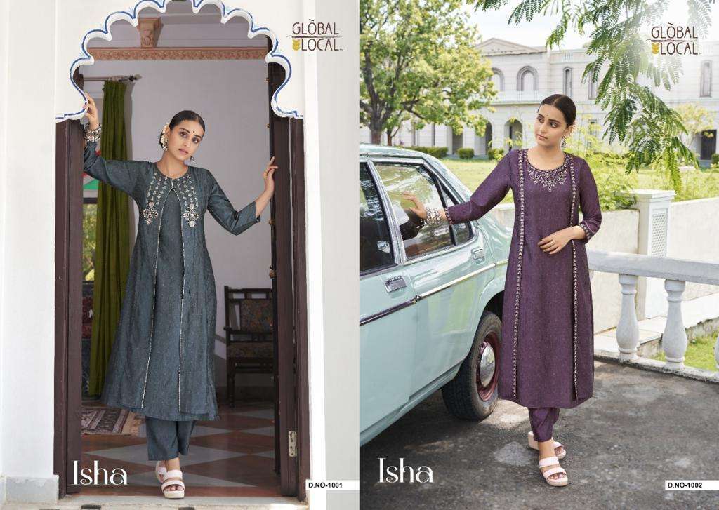global local isha series 1001-1004 muslin jacket style kurti 