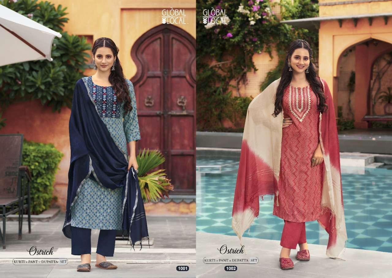 global local ostrich series 1001-1006 rayon print liva readymade suit