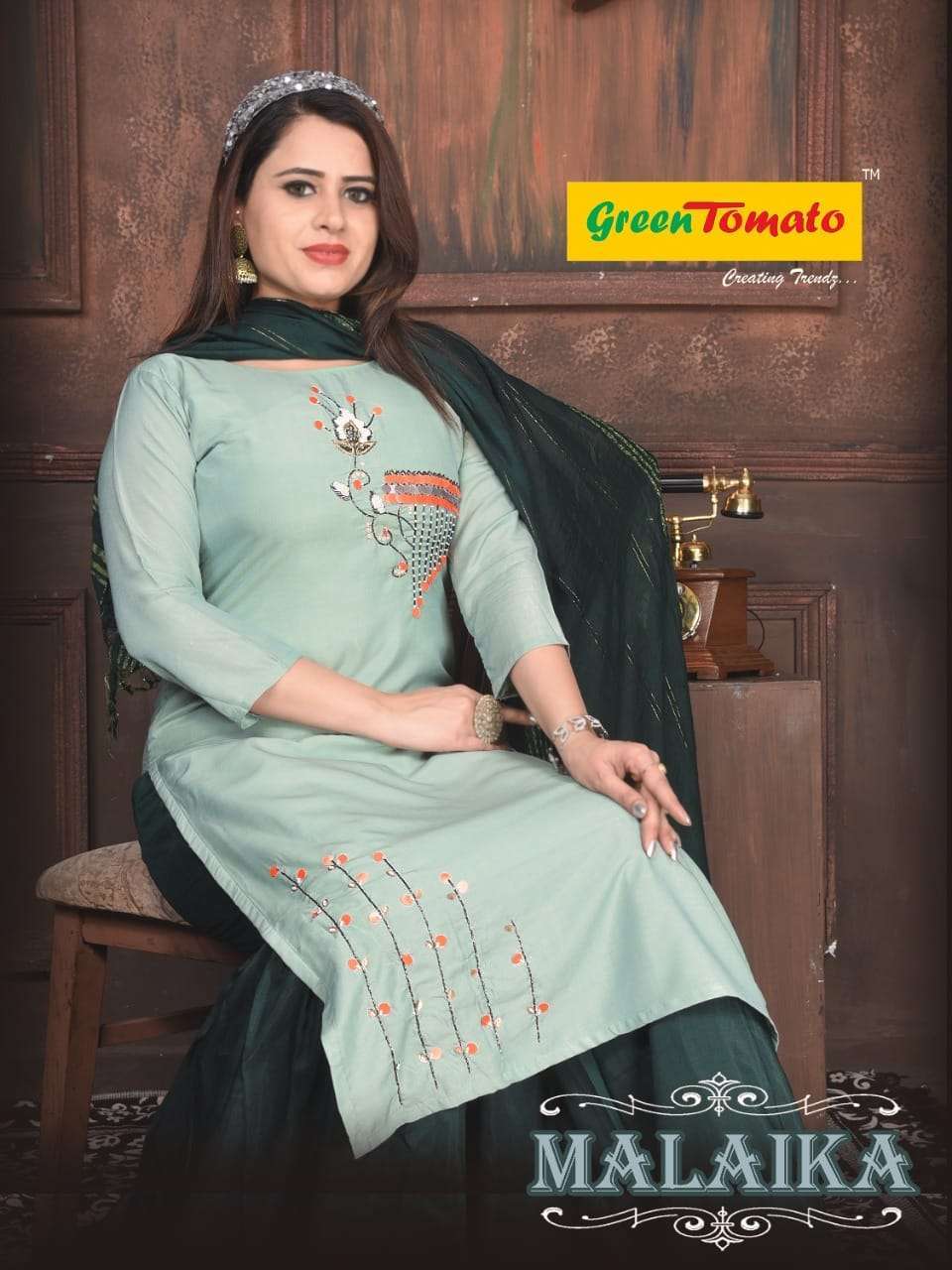 green tomato malaika series 1001-1006 muslin sharara suit 