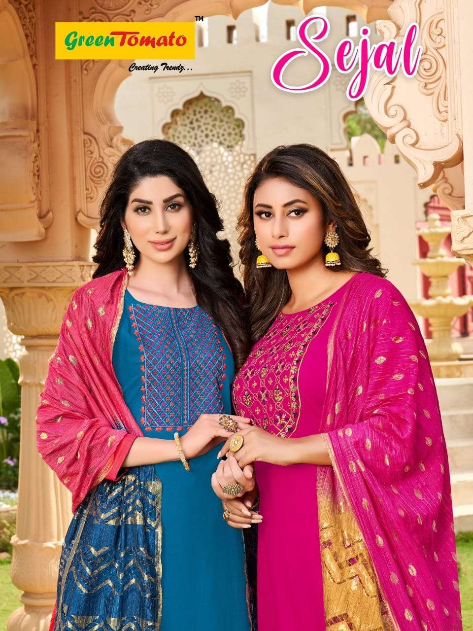 green tomato sejal patiyala series 1001-1008 heavy rayon readymade suit 