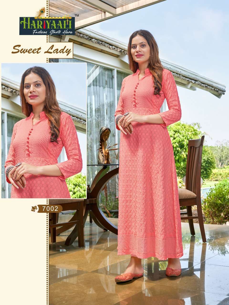 hariyaali sweet lady series 7002-7018 rayon schiffli kurti 
