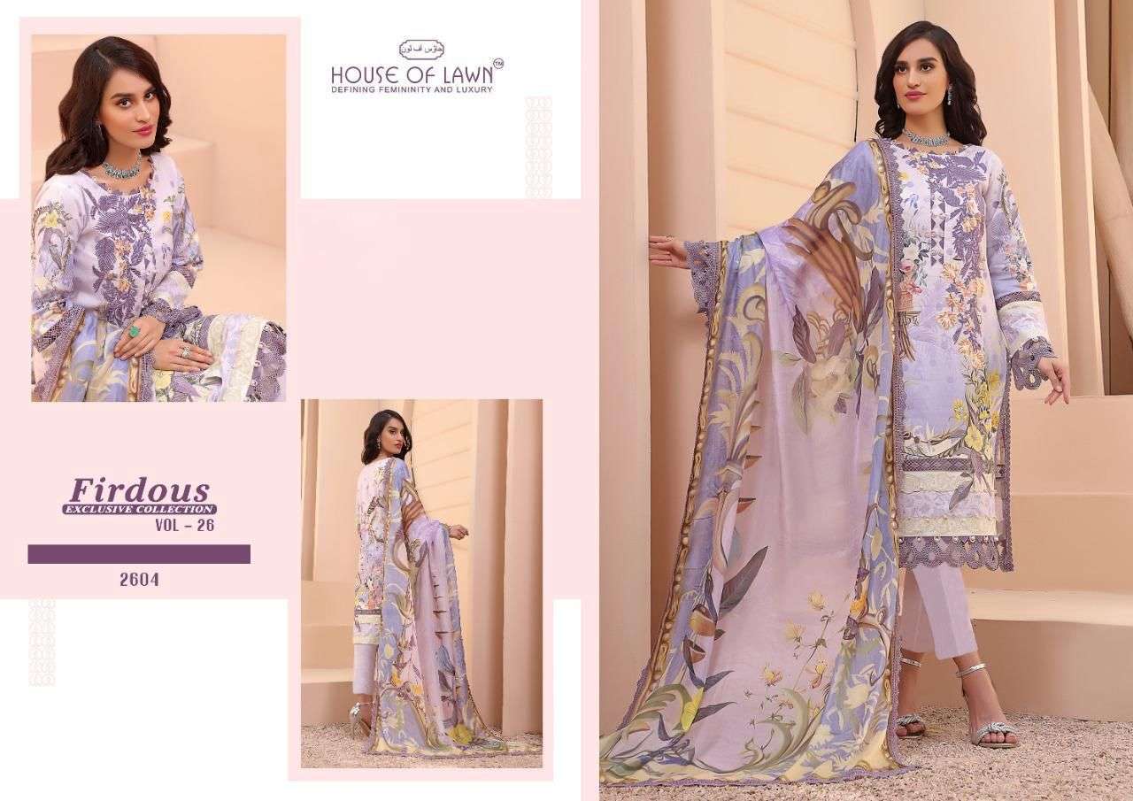 house of lawn firdous vol 26 series 2601-2607 pure lawn suit