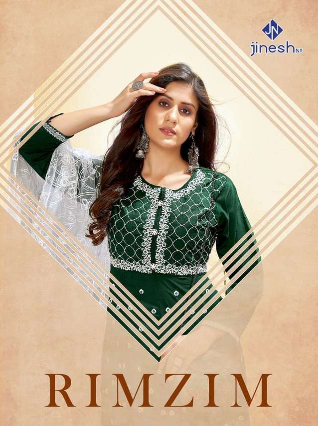 Jinesh nx rim zim series 1001-1006 parampara silk gown with dupatta