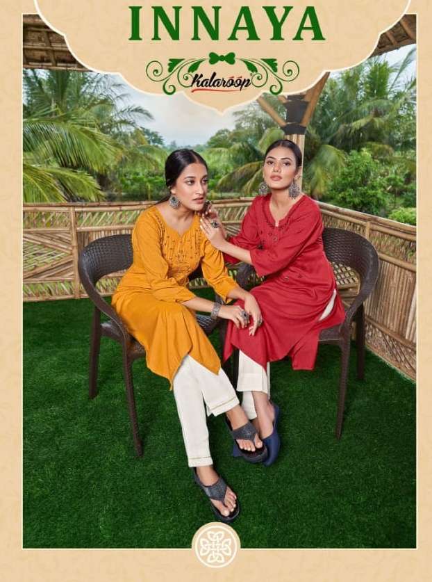 kalaroop innaya series 13454-13457 fancy rayon kurti 