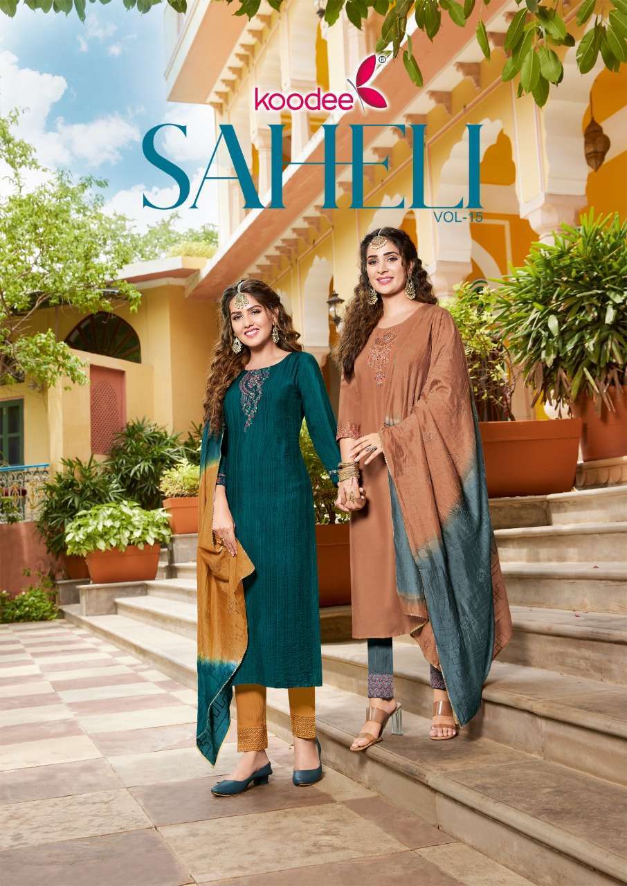 koodee saheli vol 15 series 1501-1506 chinon slub readymade suit