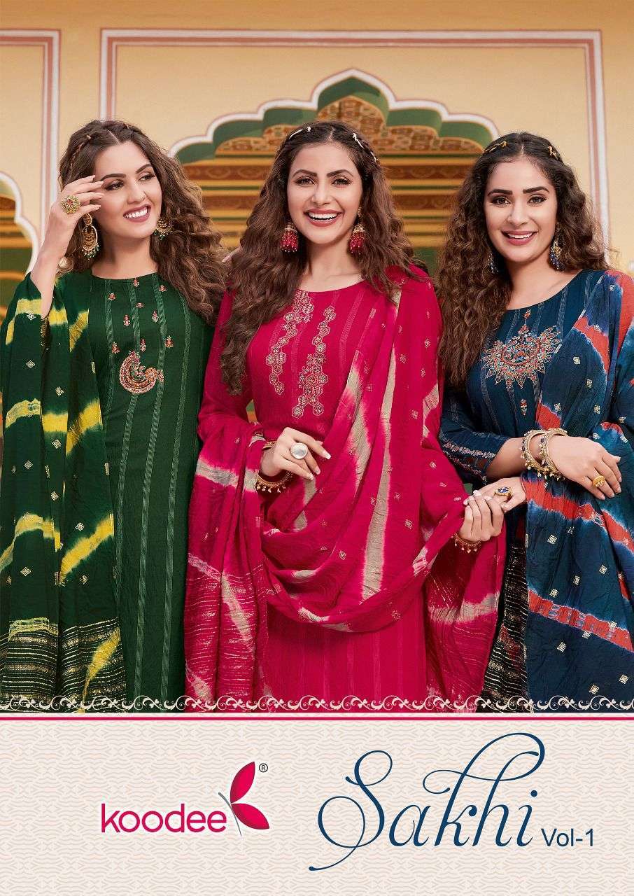 koodee sakhi vol 1 series 1001-1006 viscose stripe readymade suit