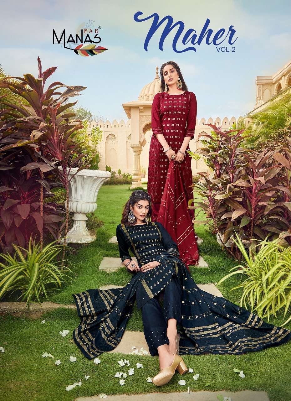 manas maher vol 2 series 107-112 pure viscose readymade suit