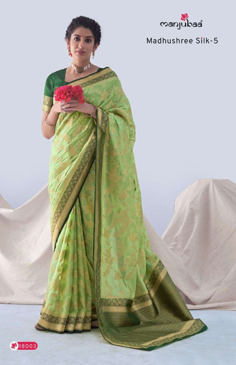 manjubaa madhushree vol 5 series 18001-18006 organza silk saree