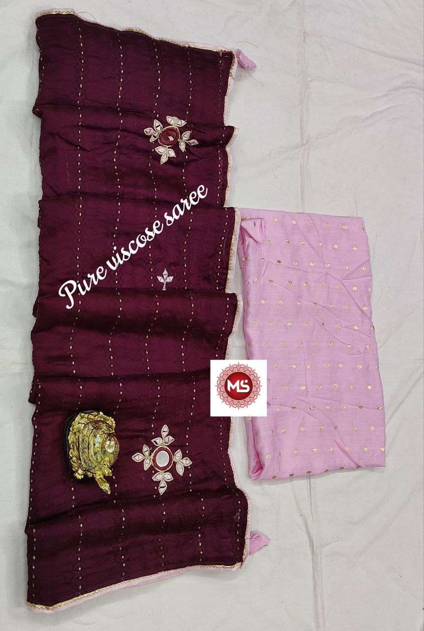 MS BRAND HAND BUTTA DESIGNER PURE VISCOSE SAREE 