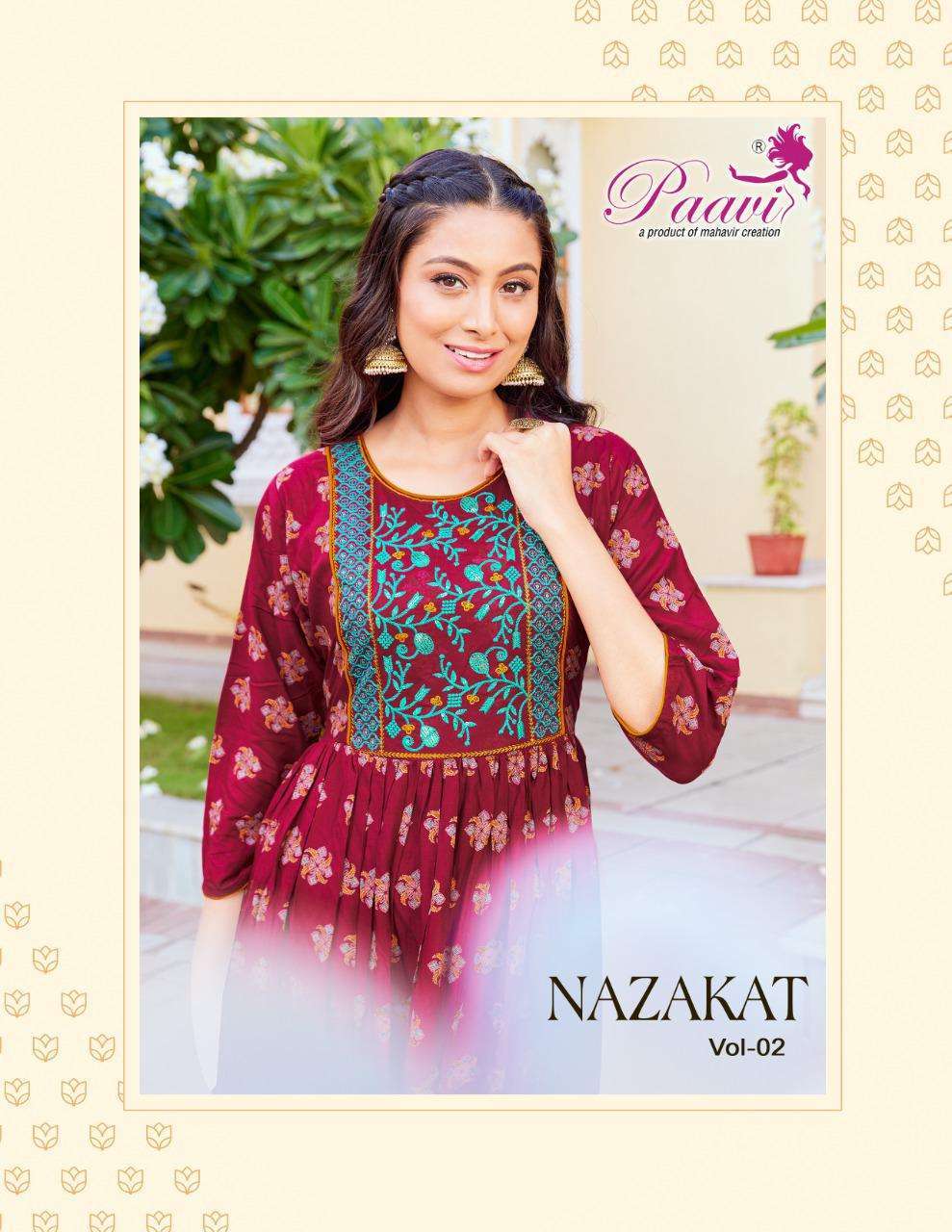 paavi nazakat series 1001-1008 rayon long ghera kurti