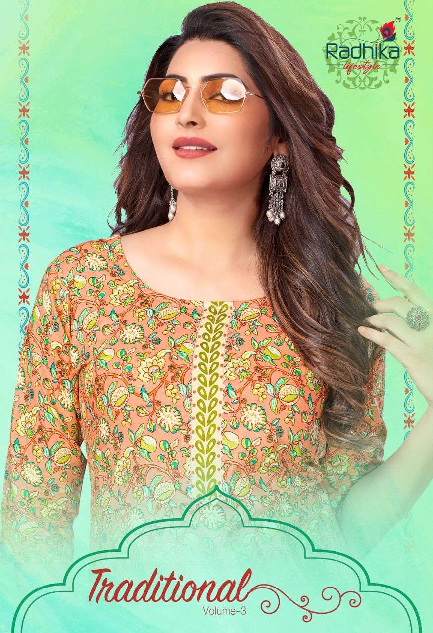 radhika lifestyle traditional vol 3 series 3001-3012 cotton kurti