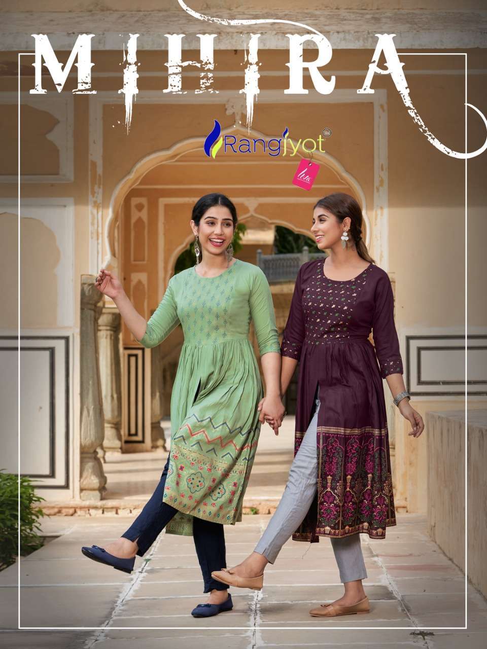 rangjyot mihira series 1001-1008 14 kg rayon kurti