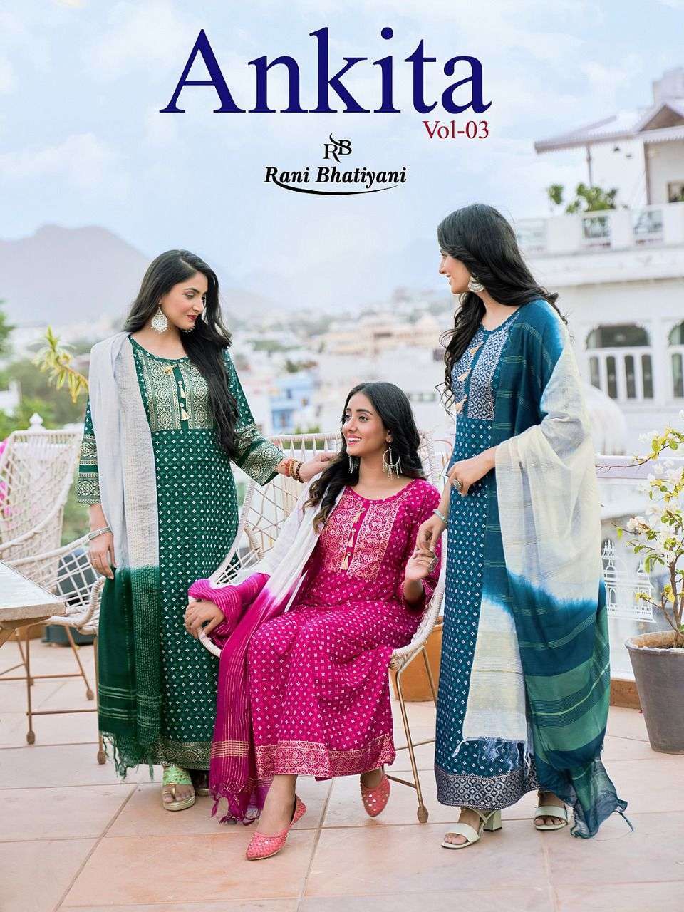 rani bhatiyani ankita vol 3 series 3001-3008 14 kg rayon kurti with dupatta 