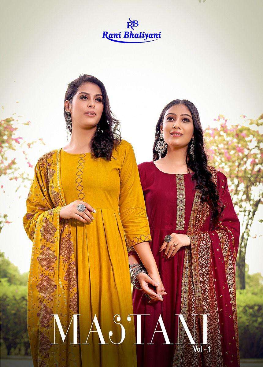 rani bhatiyani mastani vol 1 series 1001-1008 14 kg rayon gown with dupatta 