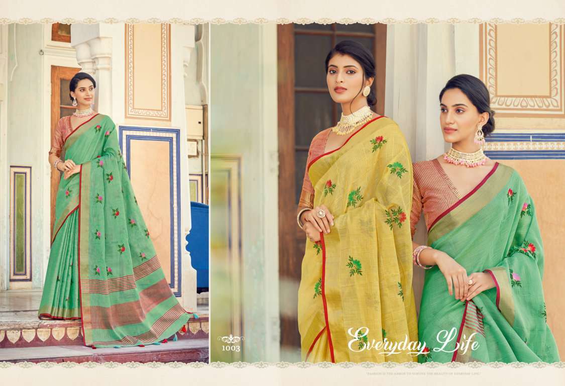 sangam sushmita series 1001-1008 linen saree 