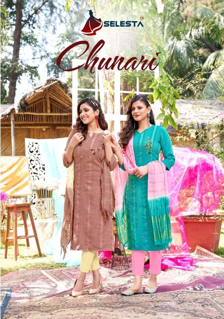 selesta chunari series 1001-1006 pure cotton kurti with dupatta 