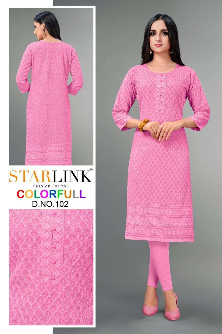 starlink colourfull series 101-126 rayon schiffli kurti