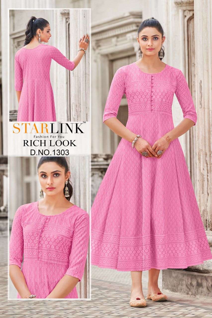 starlink rich-look series 1301-1315 rayon schiffli kurti 