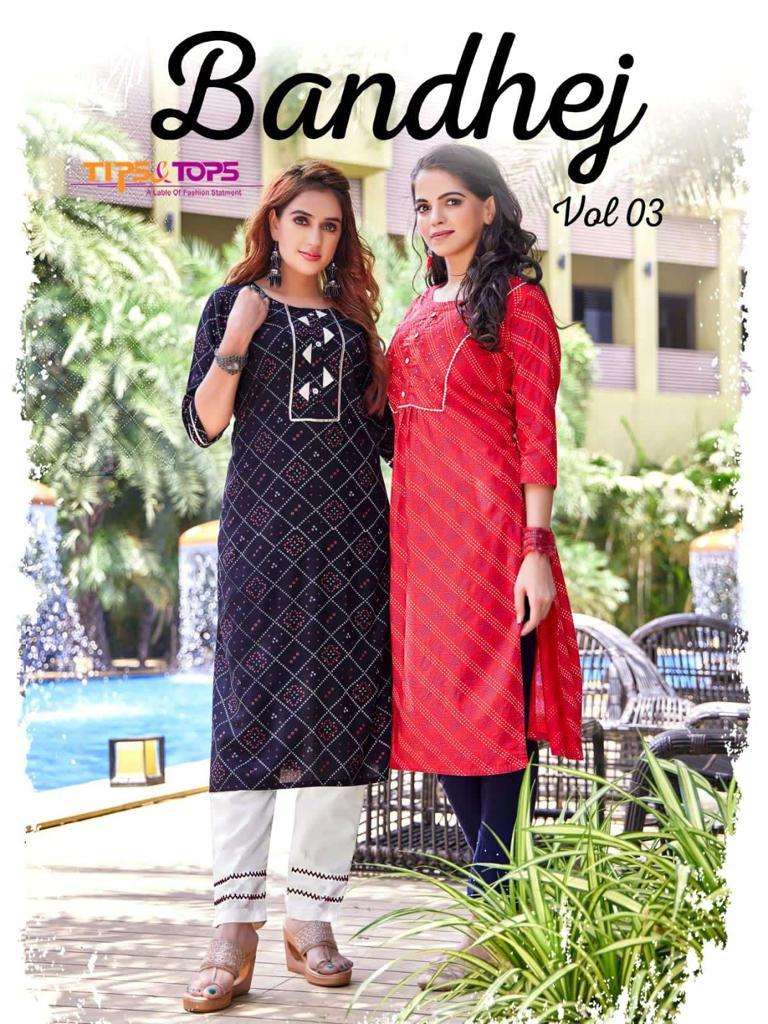 tips & tops bandhej vol 3 series 1001-1006 fancy rayon kurti 