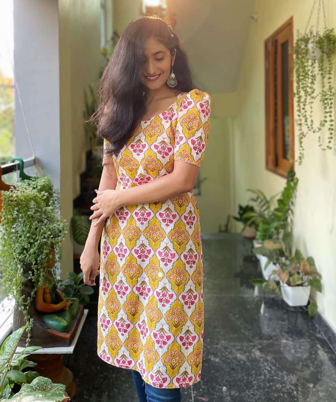 X-LADY DESIGNER COTTON FLEX IKKAT PRINT KURTI