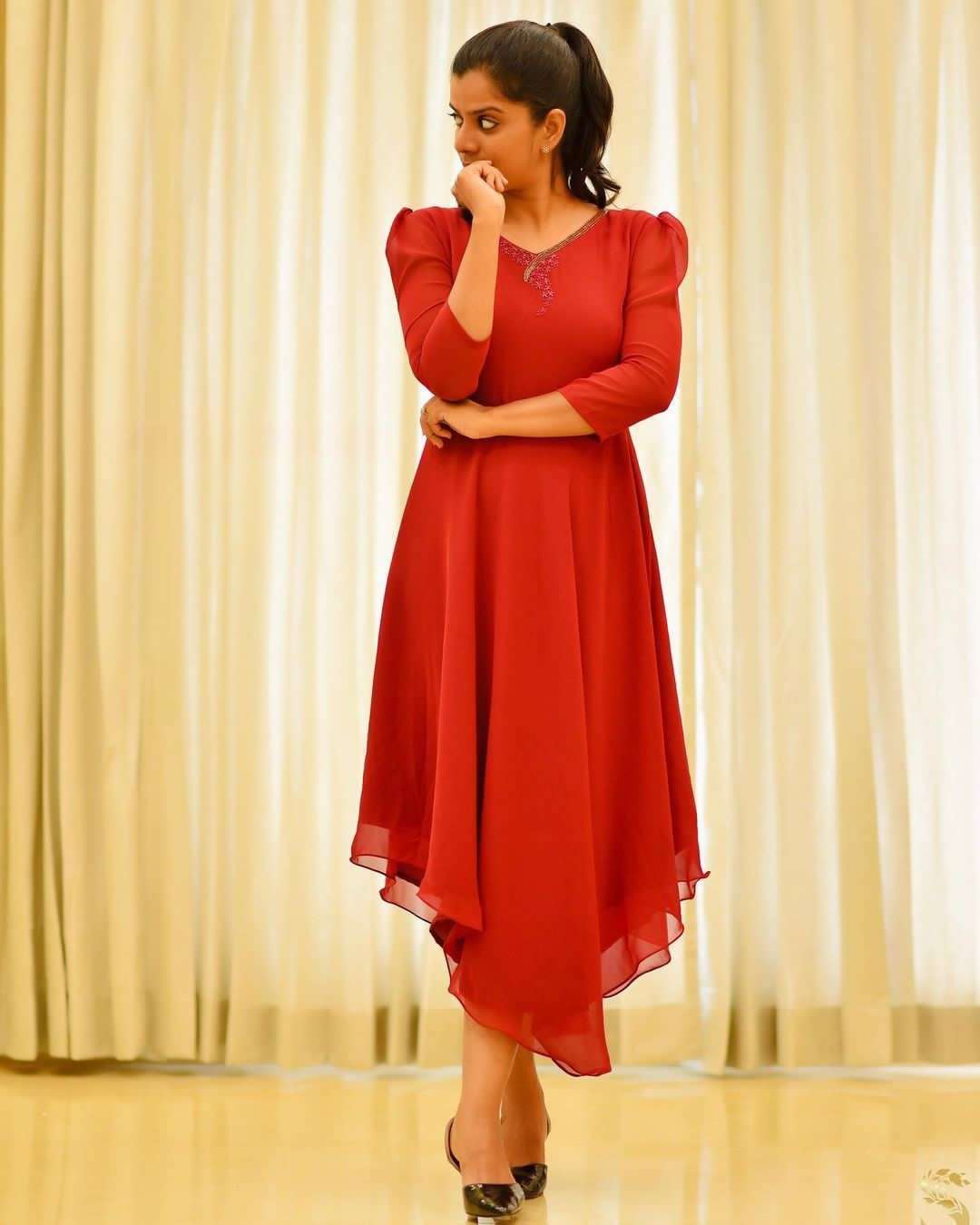 X-LADY MAROON DESIGNER GEORGETTE KURTI 