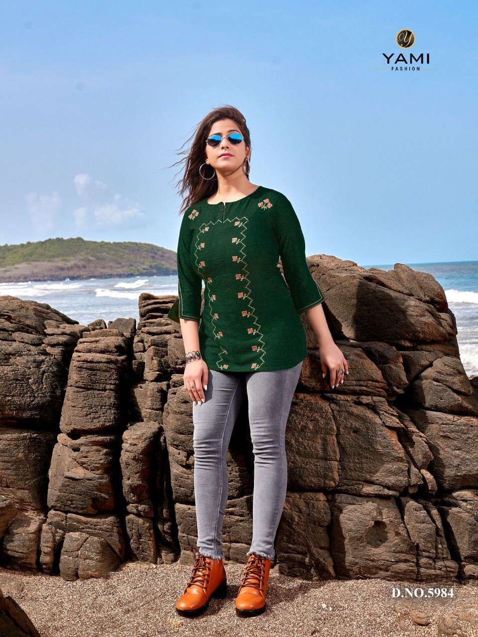 yami bold vol 6 series 5981-5989 rayon slub kurti 