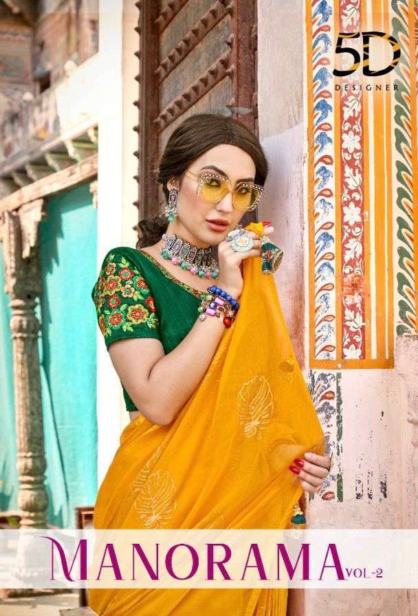 5d designer manorama vol 2 series 11951-11958 pure chiffon saree 
