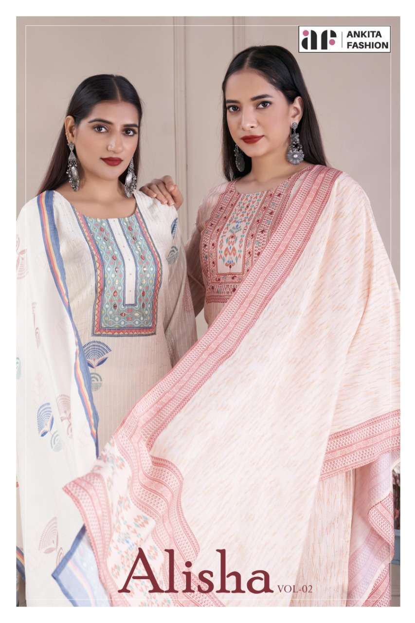 ankita fashion alisha vol 2 series 1001-1004 pure muslin readymade suit