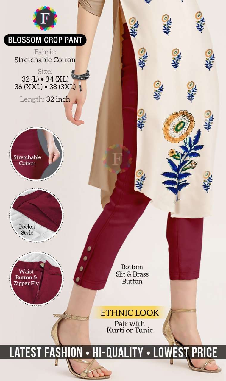 blossom crop pant stretchable cotton pant 
